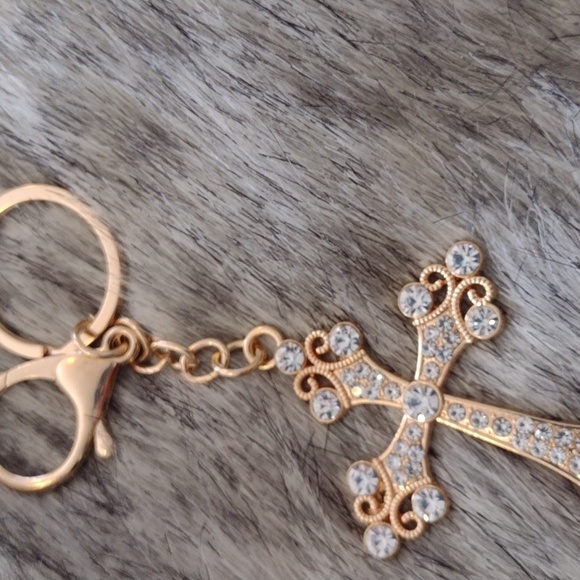 JM Rhinestone Cross Gold Tone Key Chain Bling - Picture 6 of 7